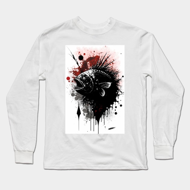 Angler Fish Ink Painting Long Sleeve T-Shirt by TortillaChief